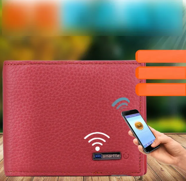 2017 New Genuine Leather Short Smart Wallet Bluetooth Connected with Phone IOS Andriod APP Available Anti Lost Selfie Purse