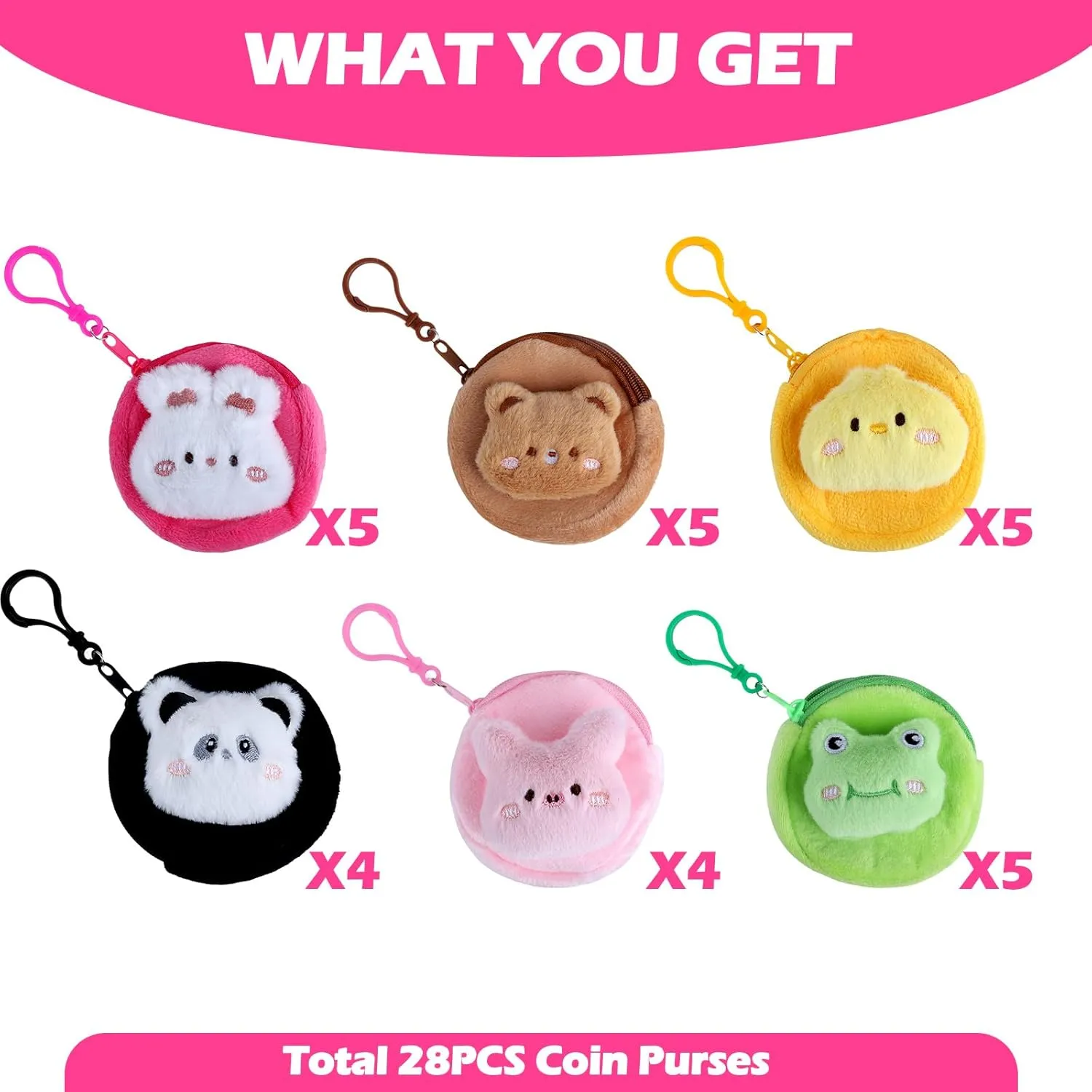 28-Pack Mini Stuffed Plush Animals Toys for Kids Party Bag Fillers, Keychain Coin Purse Bags for Kids Birthday Party Favors Goodie Bags Return Gifts Classroom Rewards