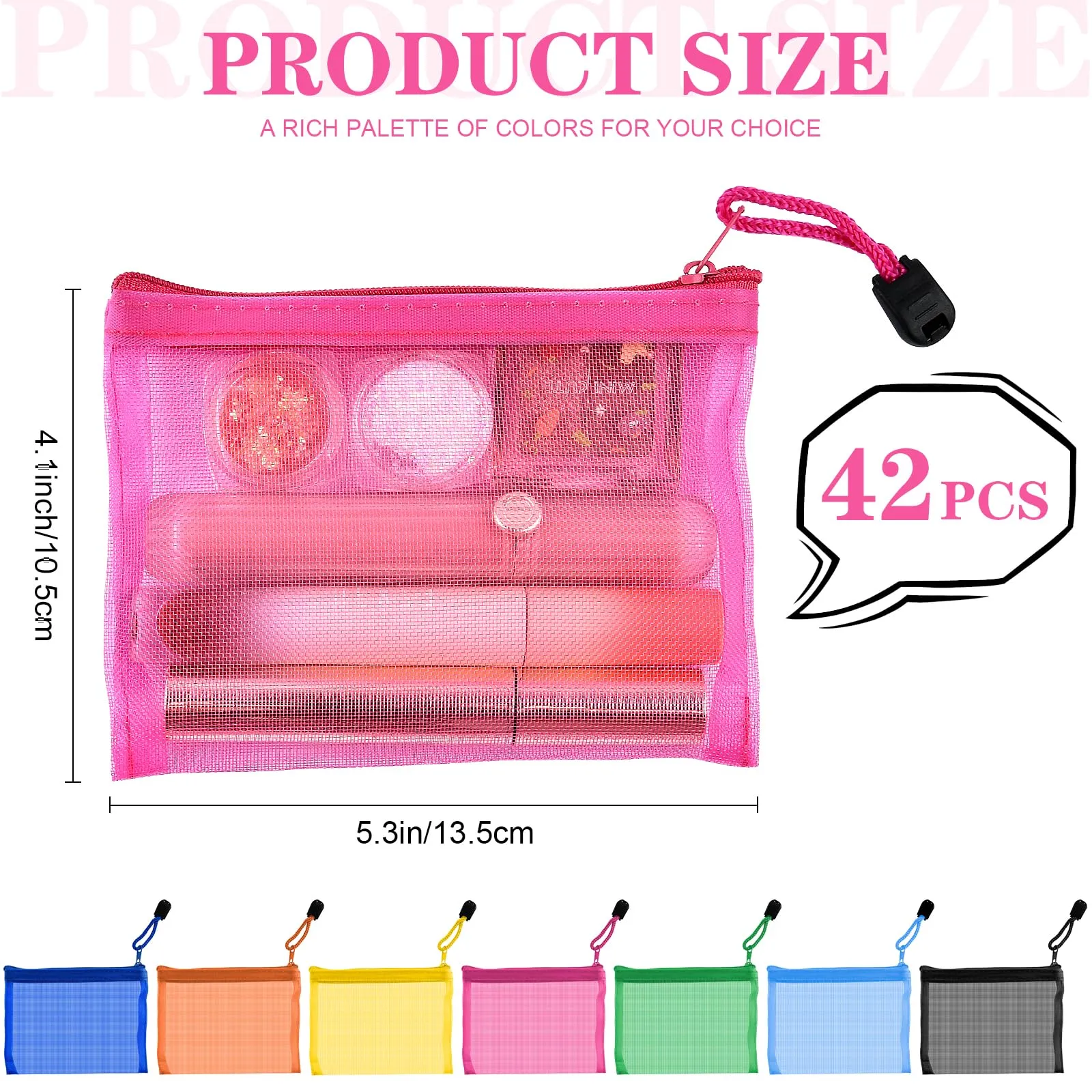 Aemygo 42 Pcs Mini Zipper Mesh Bags, 5 x 4 Inch Small Makeup Bag Lipstick Cosmetic Accessories Organizer Nylon Makeup Zipper Pouch Beauty Travel Toiletry Bag Kit for Women (7 Colors)