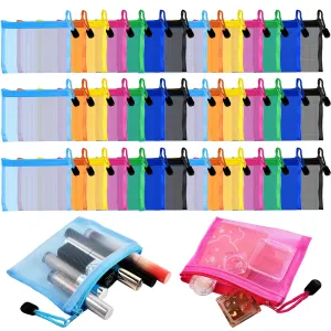 Aemygo 42 Pcs Mini Zipper Mesh Bags, 5 x 4 Inch Small Makeup Bag Lipstick Cosmetic Accessories Organizer Nylon Makeup Zipper Pouch Beauty Travel Toiletry Bag Kit for Women (7 Colors)