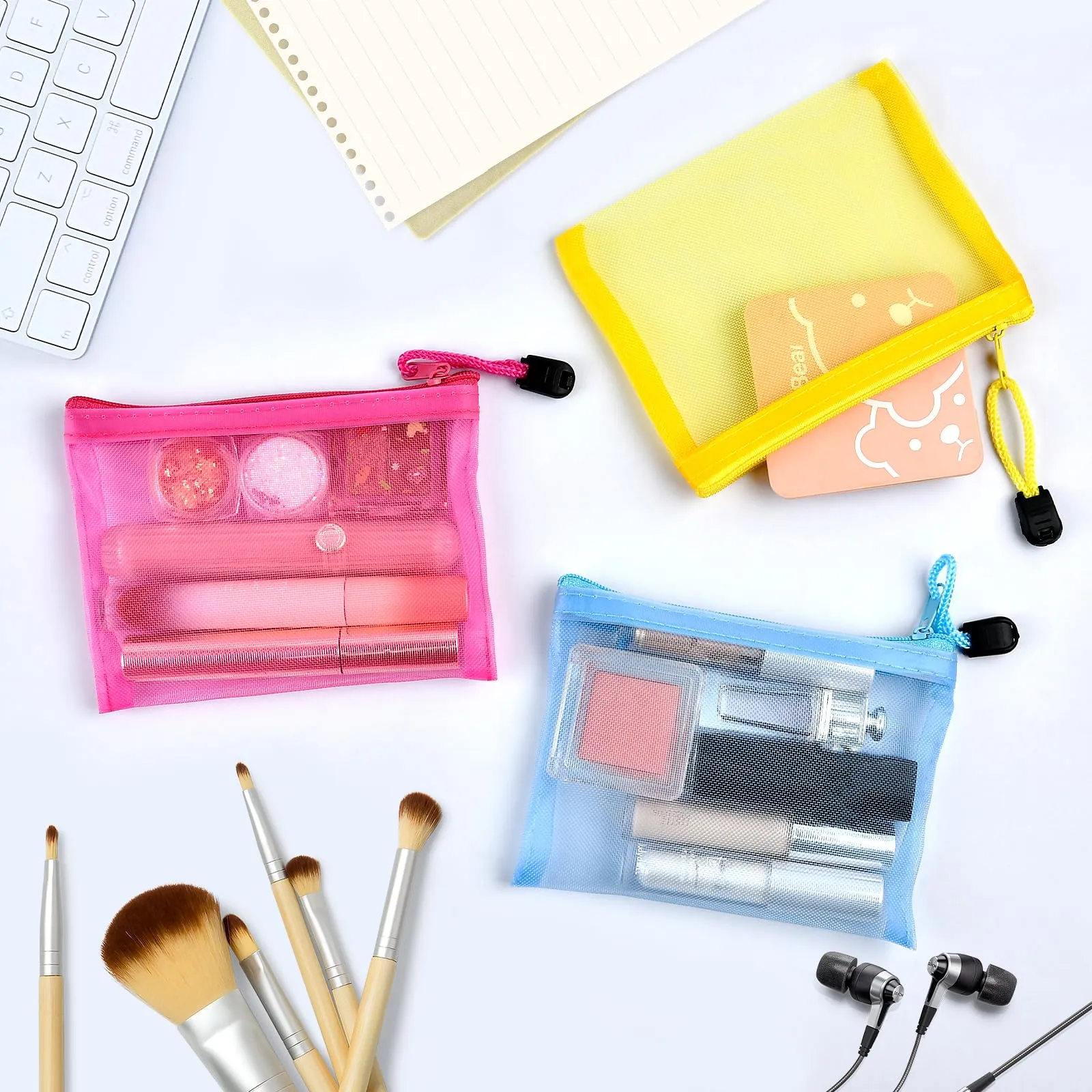 Aemygo 42 Pcs Mini Zipper Mesh Bags, 5 x 4 Inch Small Makeup Bag Lipstick Cosmetic Accessories Organizer Nylon Makeup Zipper Pouch Beauty Travel Toiletry Bag Kit for Women (7 Colors)