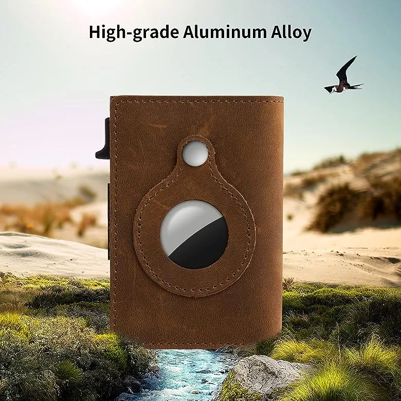 AirTag Wallet - Premium Leather Card Holder RFID Blocking Smart Wallet with AirTag Case