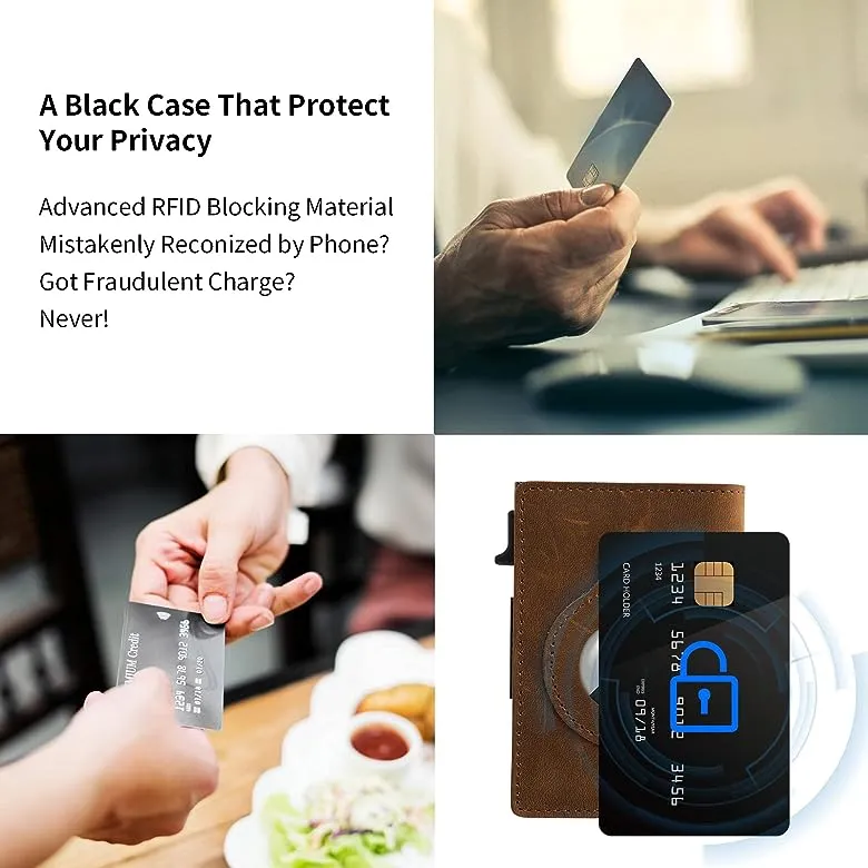 AirTag Wallet - Premium Leather Card Holder RFID Blocking Smart Wallet with AirTag Case