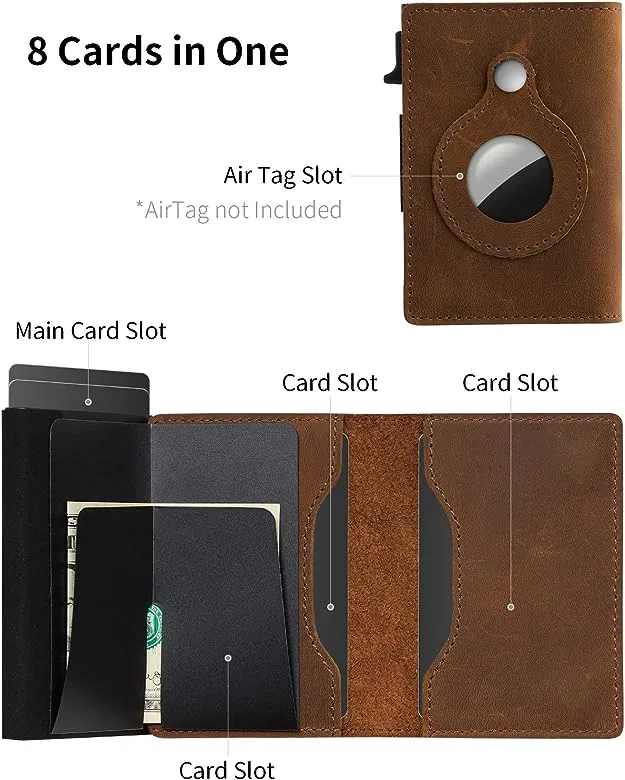 AirTag Wallet - Premium Leather Card Holder RFID Blocking Smart Wallet with AirTag Case