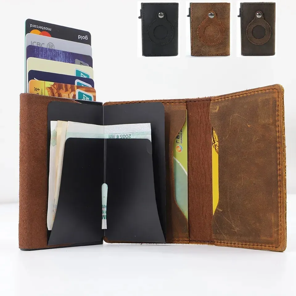 AirTag Wallet - Premium Leather Card Holder RFID Blocking Smart Wallet with AirTag Case