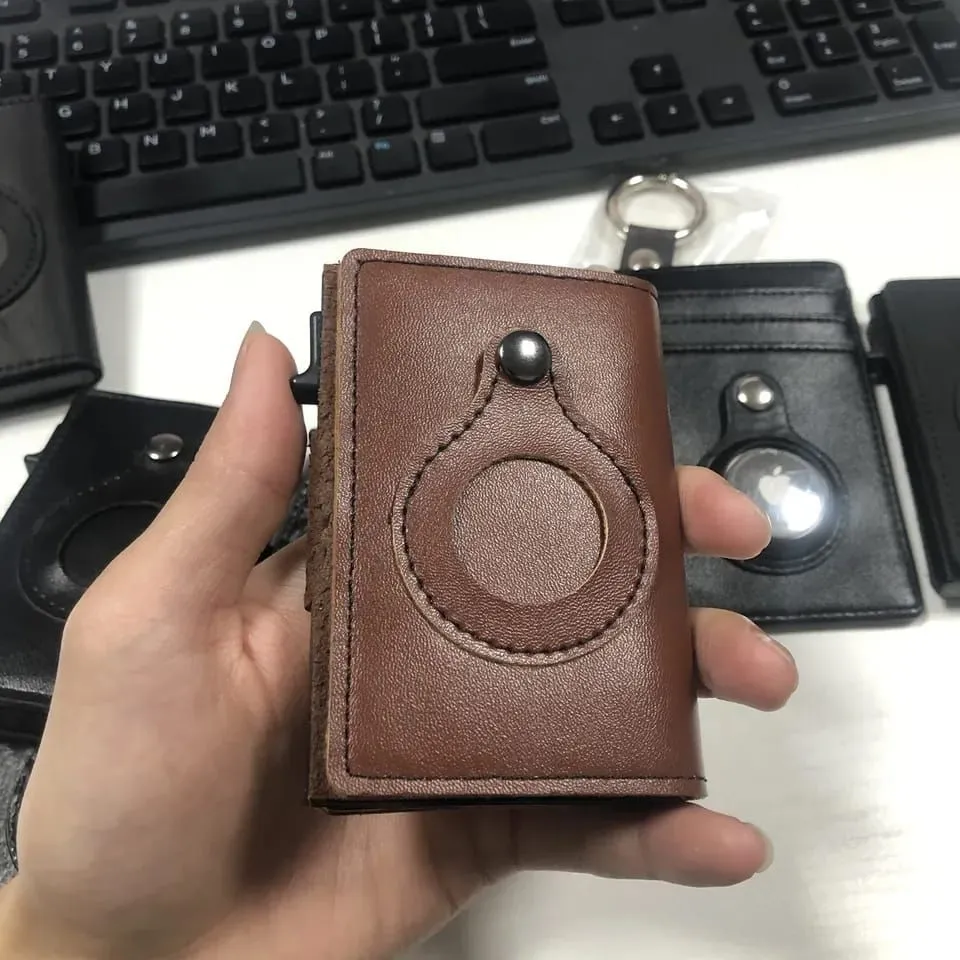 AirTag Wallet - Premium Leather Card Holder RFID Blocking Smart Wallet with AirTag Case