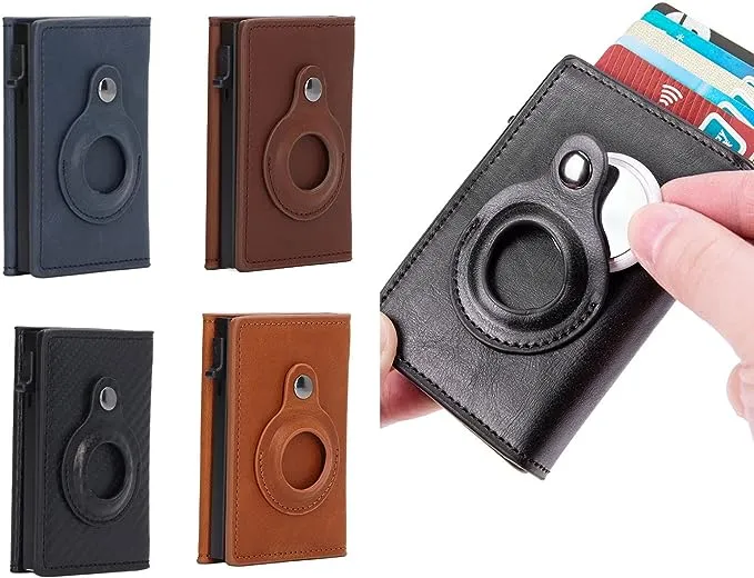 AirTag Wallet - Premium Leather Card Holder RFID Blocking Smart Wallet with AirTag Case