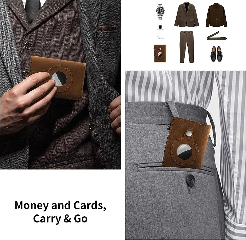 AirTag Wallet - Premium Leather Card Holder RFID Blocking Smart Wallet with AirTag Case