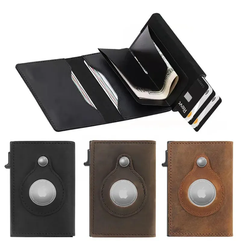 AirTag Wallet - Premium Leather Card Holder RFID Blocking Smart Wallet with AirTag Case