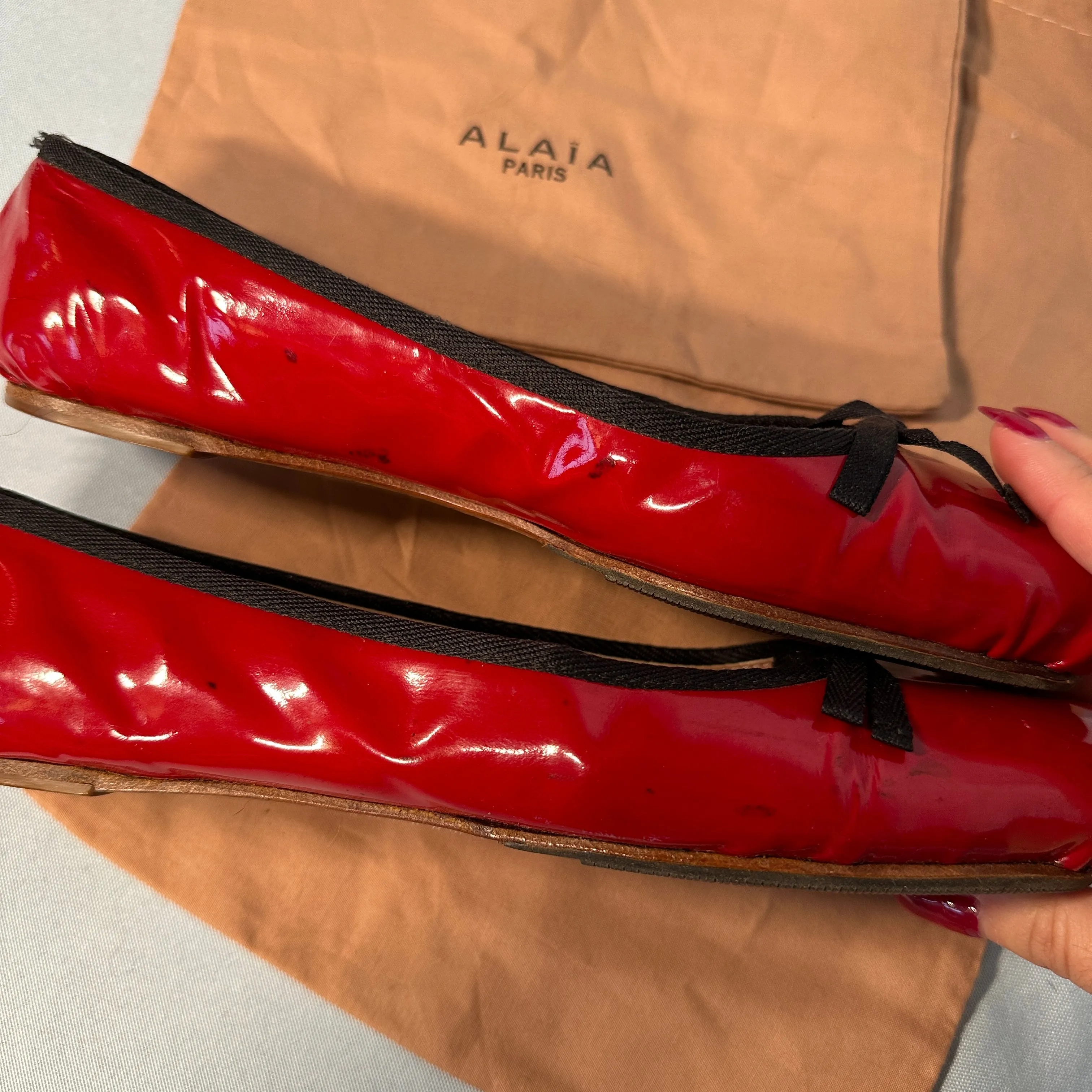 Alaïa Red Patent Leather Ballet Flats