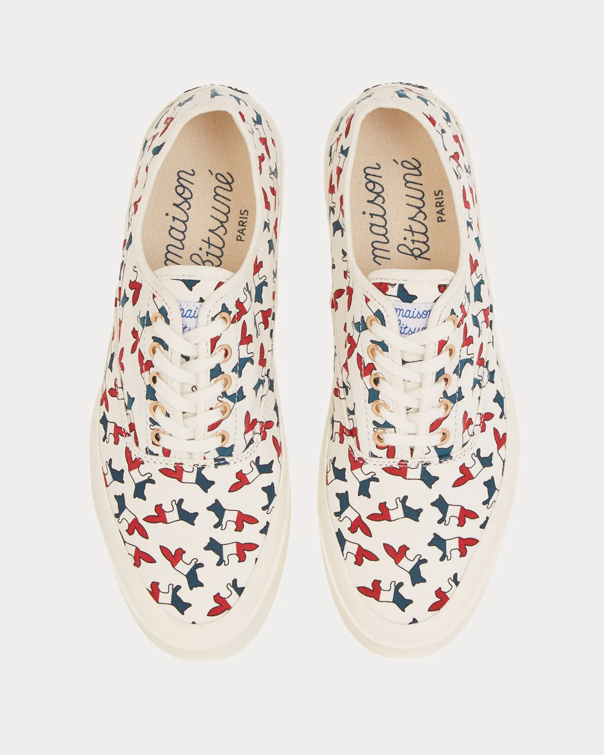 All Over Tri-Color Fox Laced Canvas White Low Top Sneakers