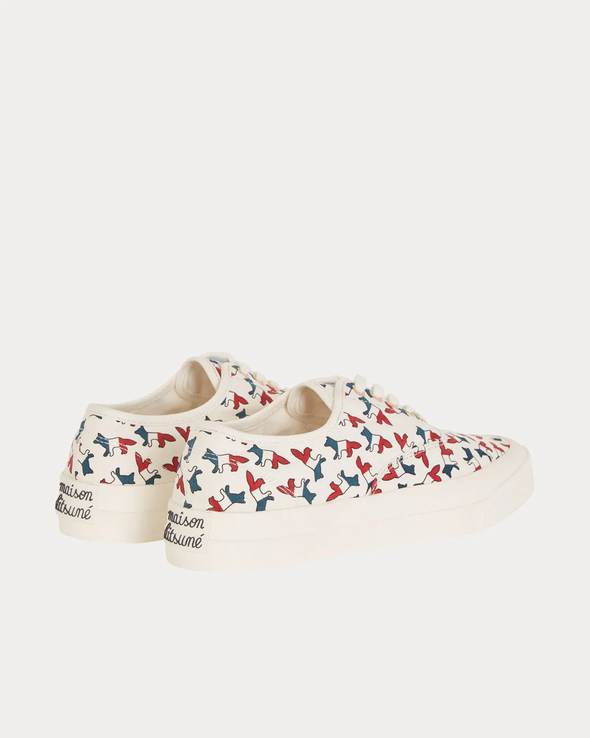 All Over Tri-Color Fox Laced Canvas White Low Top Sneakers