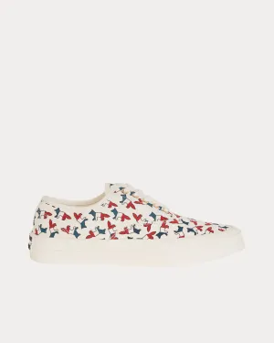 All Over Tri-Color Fox Laced Canvas White Low Top Sneakers
