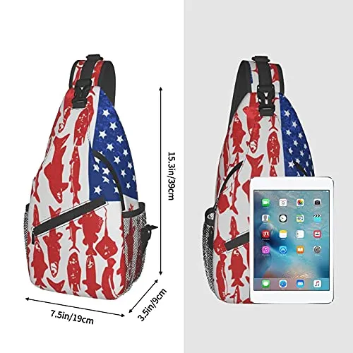 American Flag Fish Sling Bag Crossbody Backpack Shoulder Casual Chest Bags For Travel Gym Sport Hiking