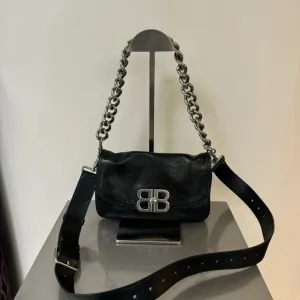 Balenciaga Black Leather Chain Strap Crossbody Bag Small
