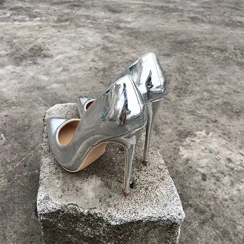 binfenxie Shiny Sexy Snakeskin Pattern Extreme High Heels Stiletto Pointed Toe Party Bridal Pumps Wedding Bride Shoes Silver Gold