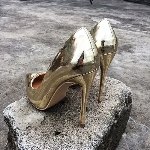 binfenxie Shiny Sexy Snakeskin Pattern Extreme High Heels Stiletto Pointed Toe Party Bridal Pumps Wedding Bride Shoes Silver Gold