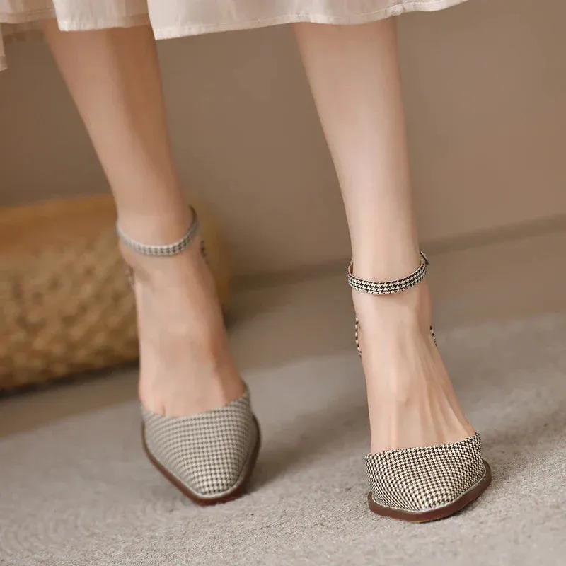 binfenxie Women's Pumps Vintage Pointed Toe Chunky Heel Strange Style Lattice Hollow High Heels Party Leather Shoes Plus Size 43
