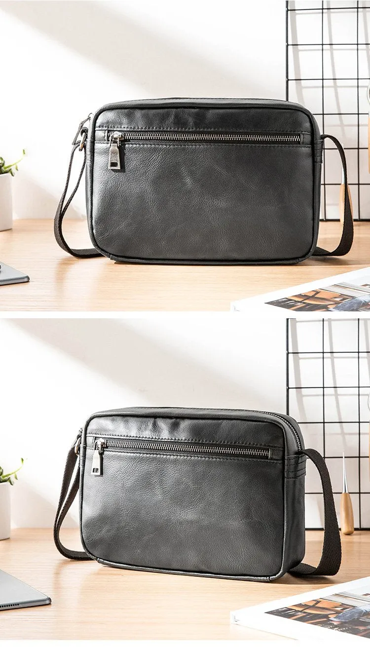 Black Cool Leather Mens Courier bag 10 inches Dark Green Side Bags Messenger Bags for Men