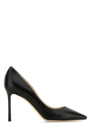 Black leather Romy 85 pumps