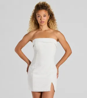 Blissfully Cute Strapless Slit Eyelet Mini Dress