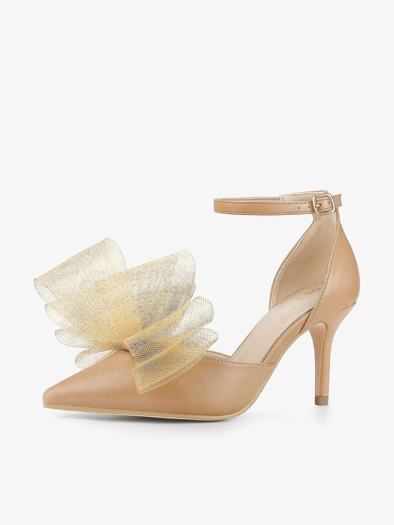 Bow Tie Pointed Toe Ankle Strap Stiletto High Heel Pumps