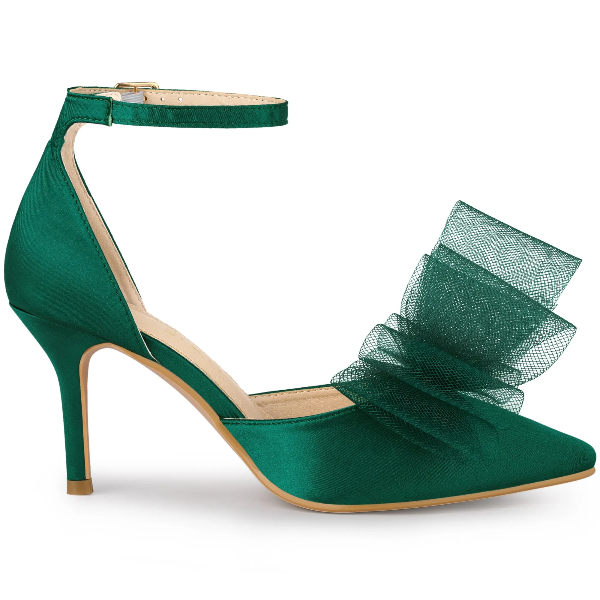 Bow Tie Pointed Toe Ankle Strap Stiletto High Heel Pumps