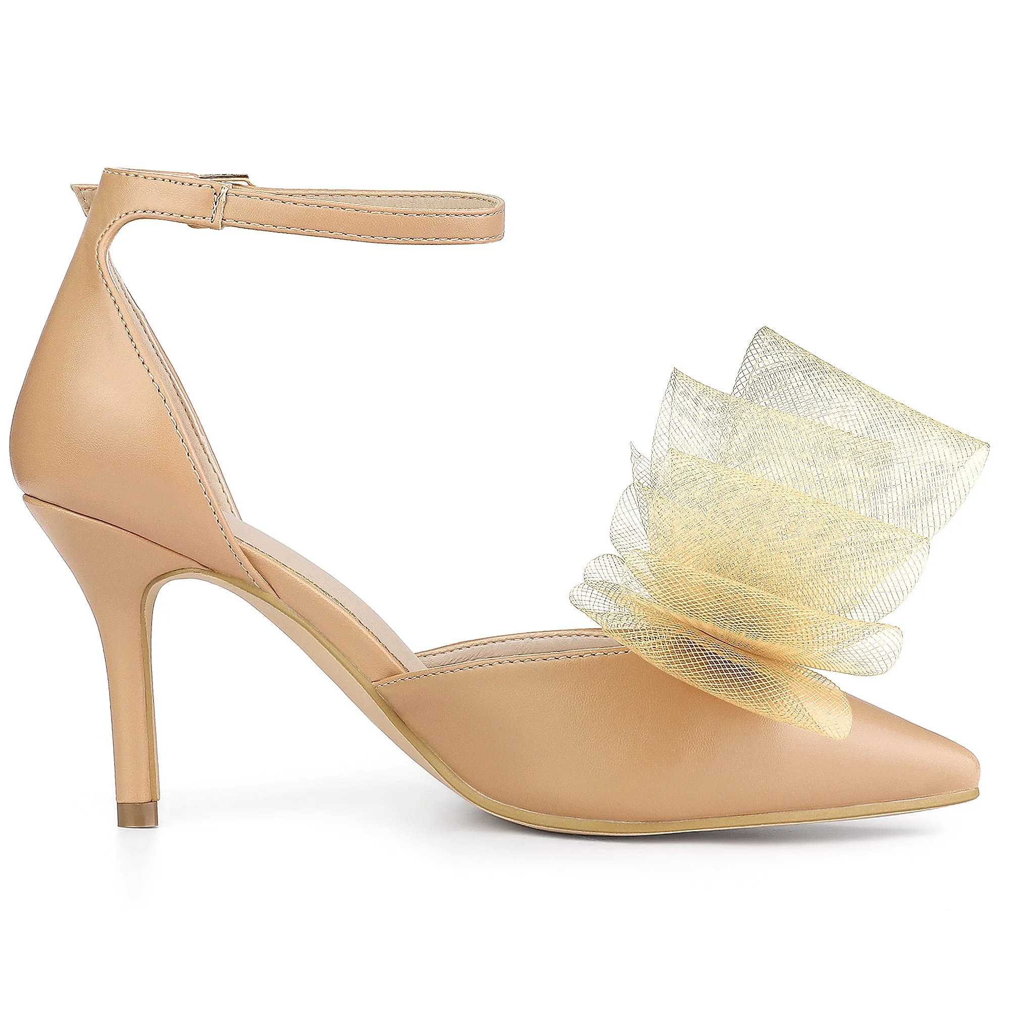Bow Tie Pointed Toe Ankle Strap Stiletto High Heel Pumps