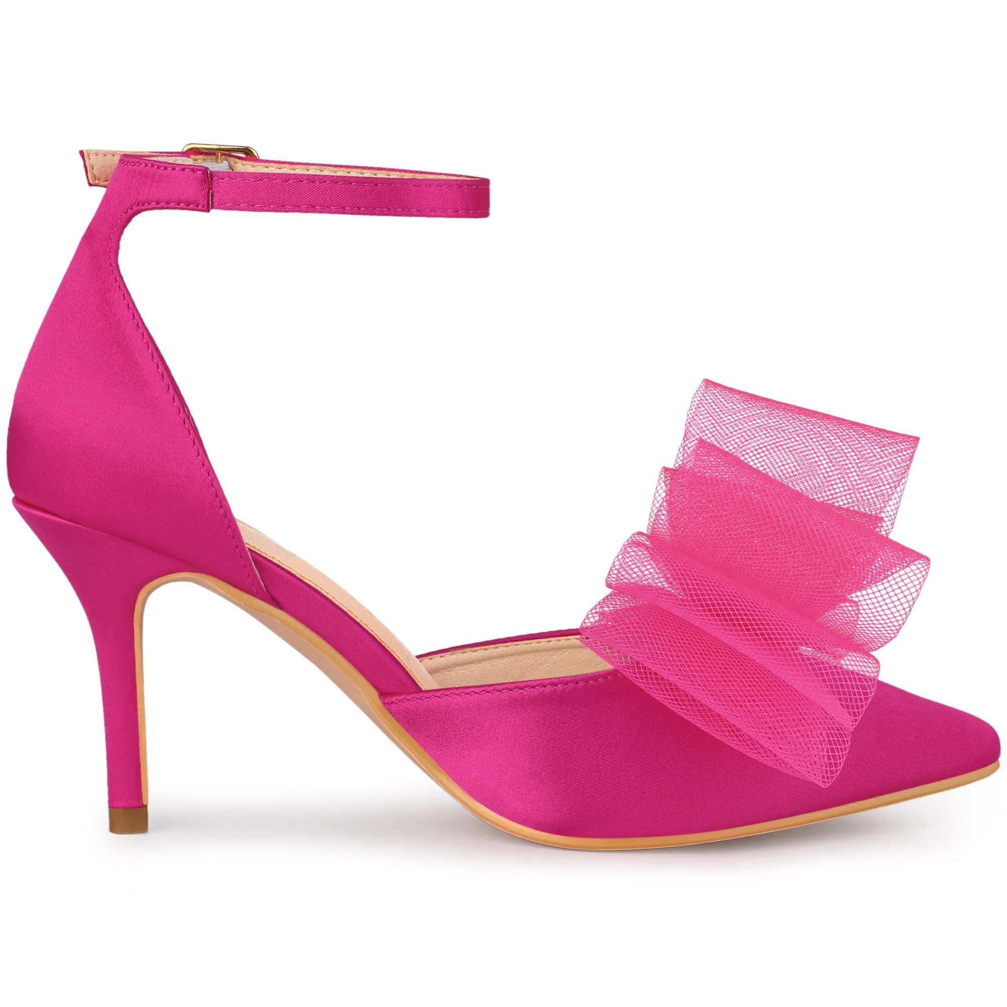 Bow Tie Pointed Toe Ankle Strap Stiletto High Heel Pumps