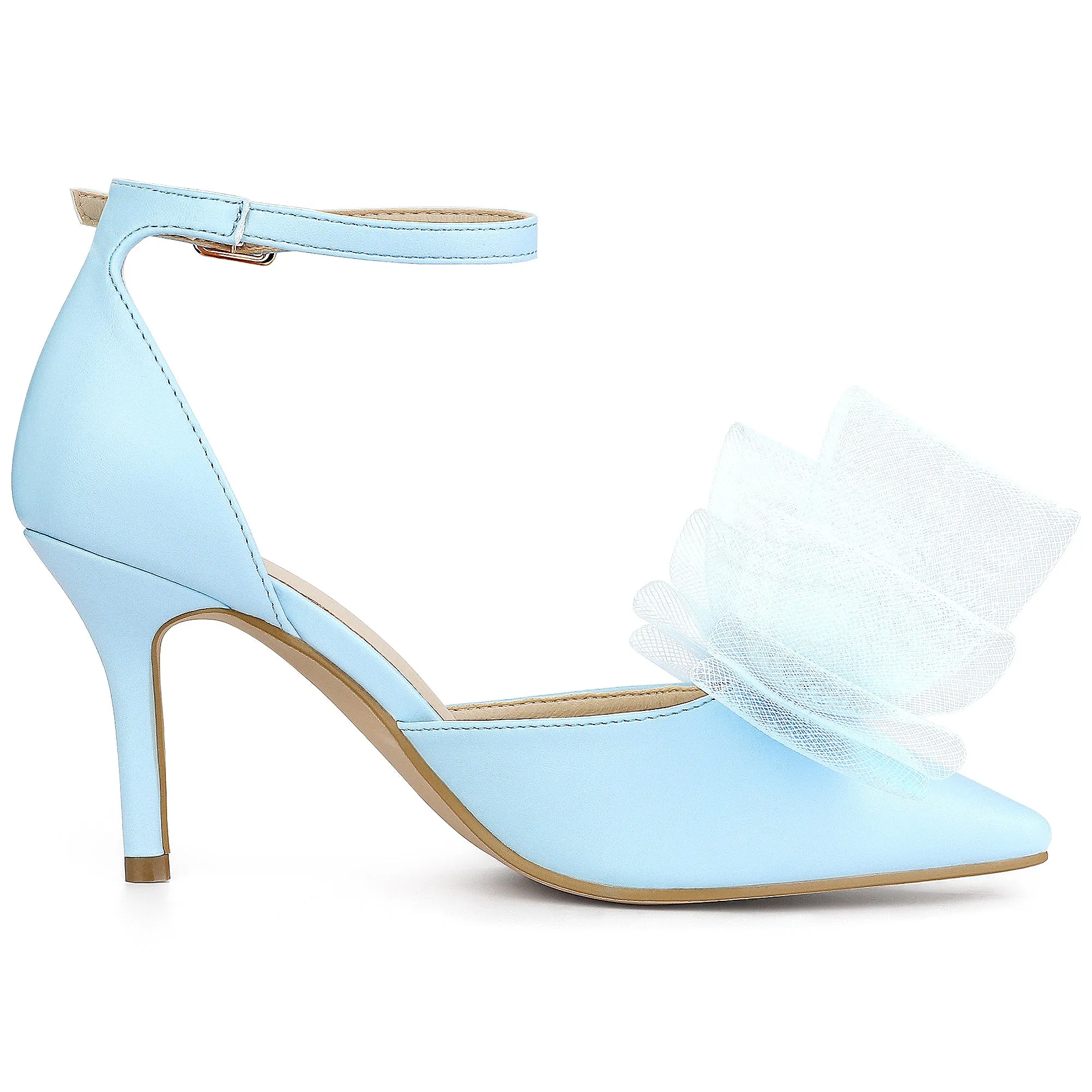 Bow Tie Pointed Toe Ankle Strap Stiletto High Heel Pumps