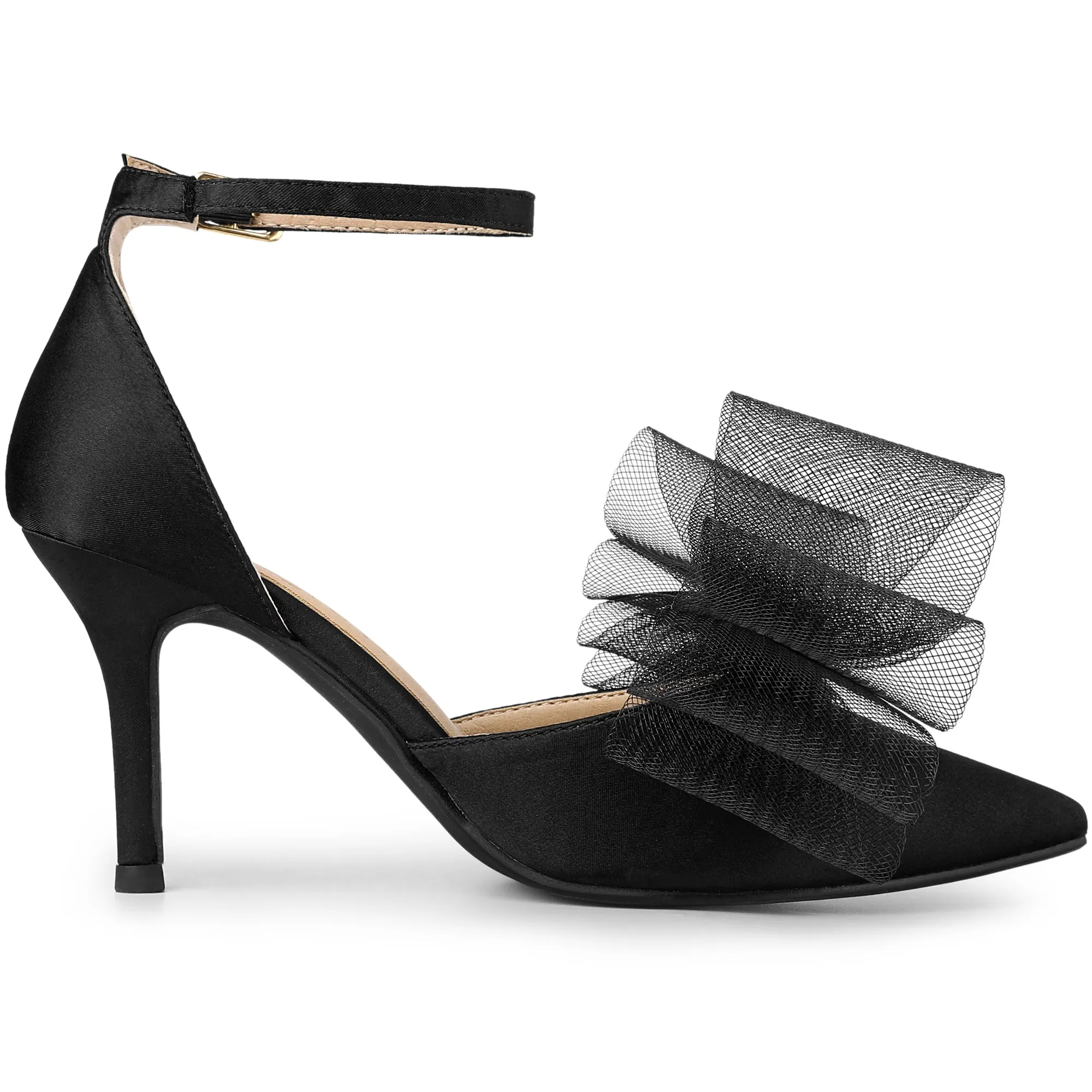 Bow Tie Pointed Toe Ankle Strap Stiletto High Heel Pumps