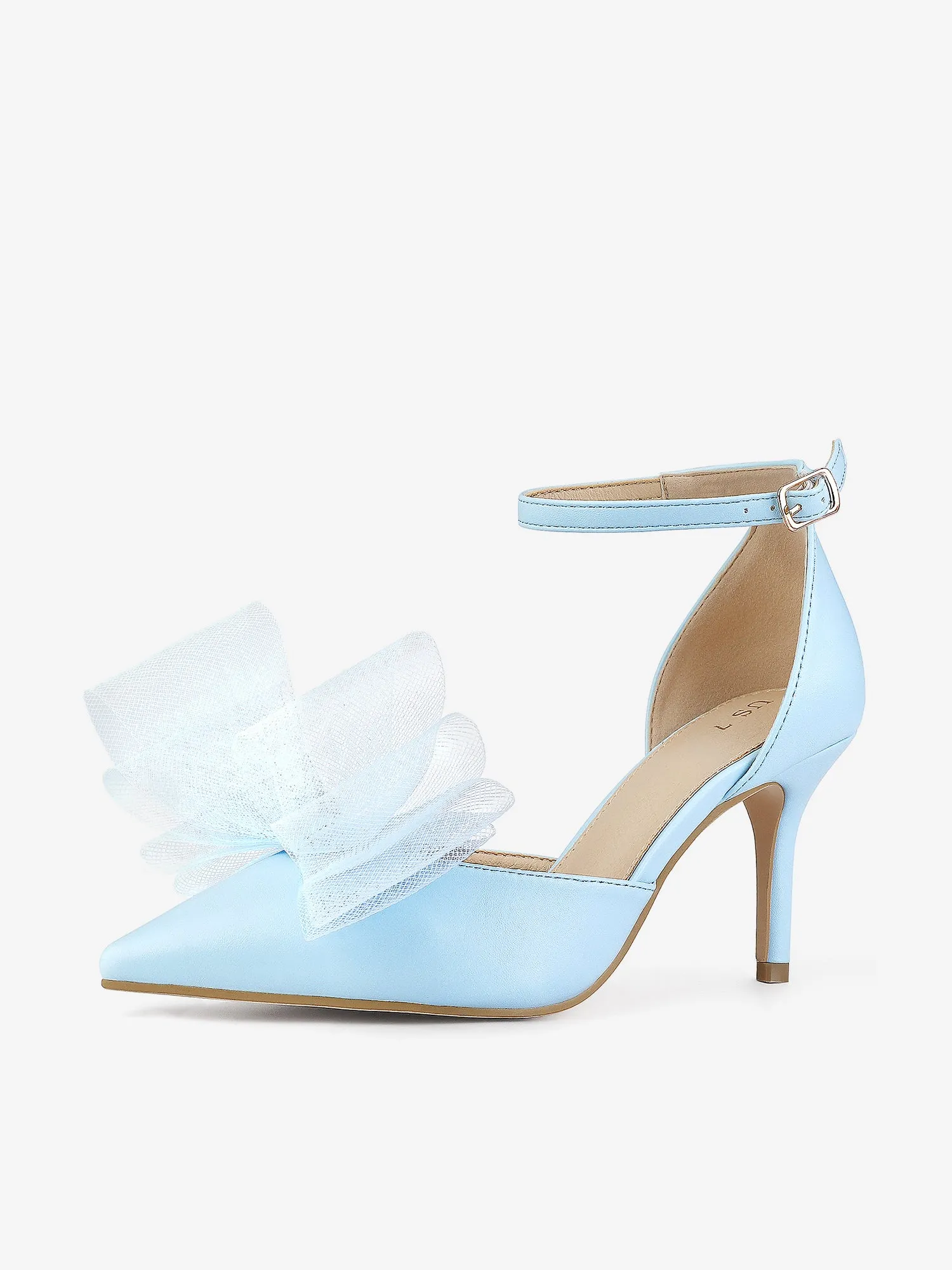 Bow Tie Pointed Toe Ankle Strap Stiletto High Heel Pumps
