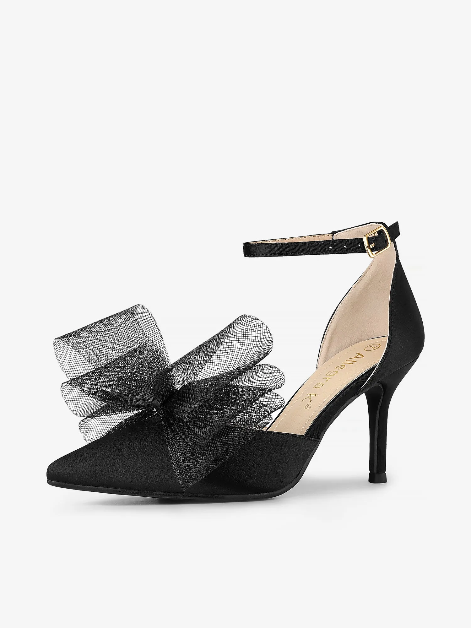 Bow Tie Pointed Toe Ankle Strap Stiletto High Heel Pumps