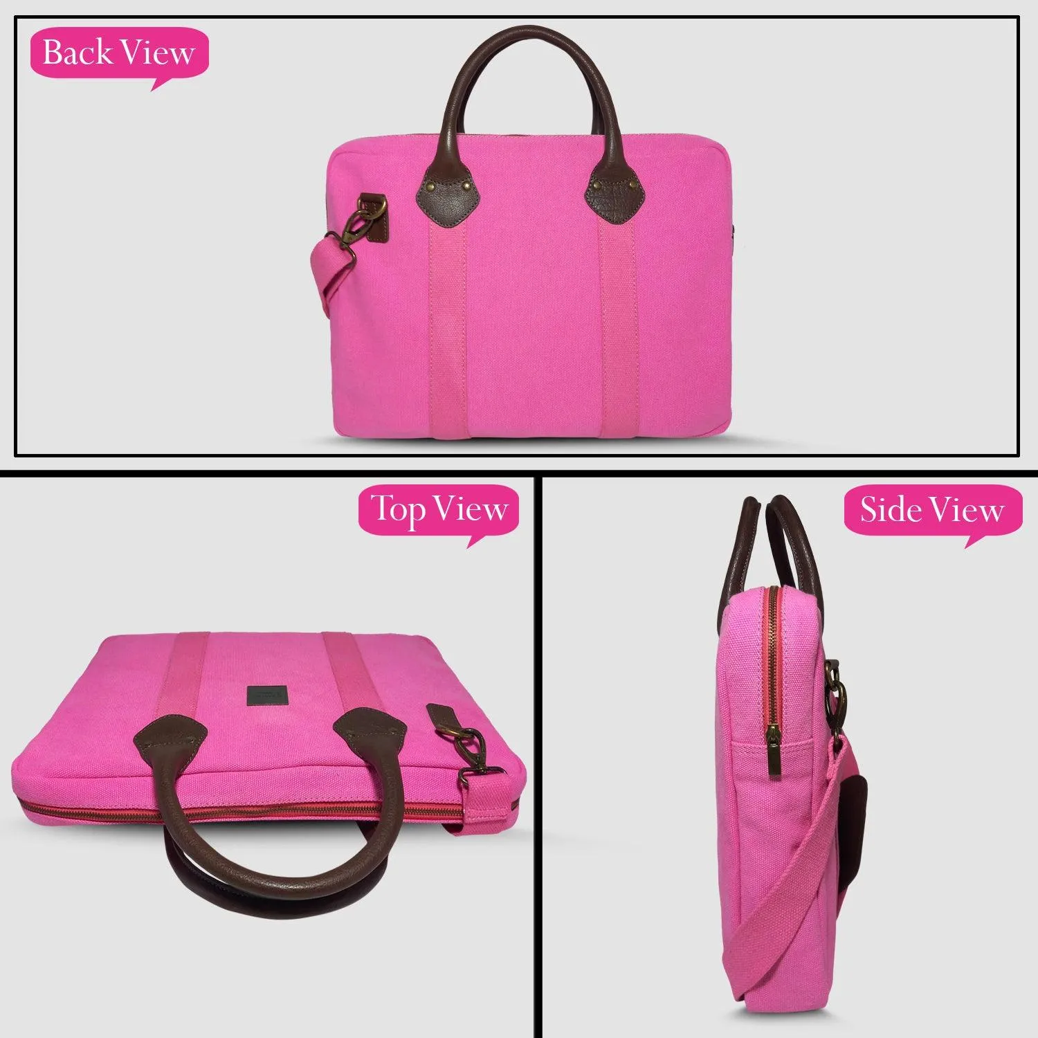 CANVAS & AWL Canvas and Genuine Leather Trim Unisex Laptop Messenger Bag, Travel Crossbody Bag (Pink)