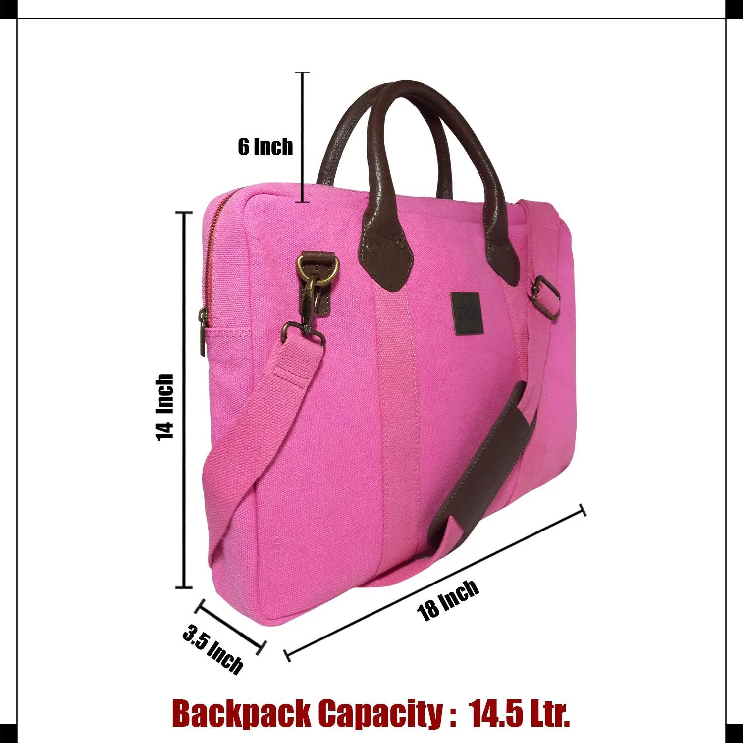 CANVAS & AWL Canvas and Genuine Leather Trim Unisex Laptop Messenger Bag, Travel Crossbody Bag (Pink)