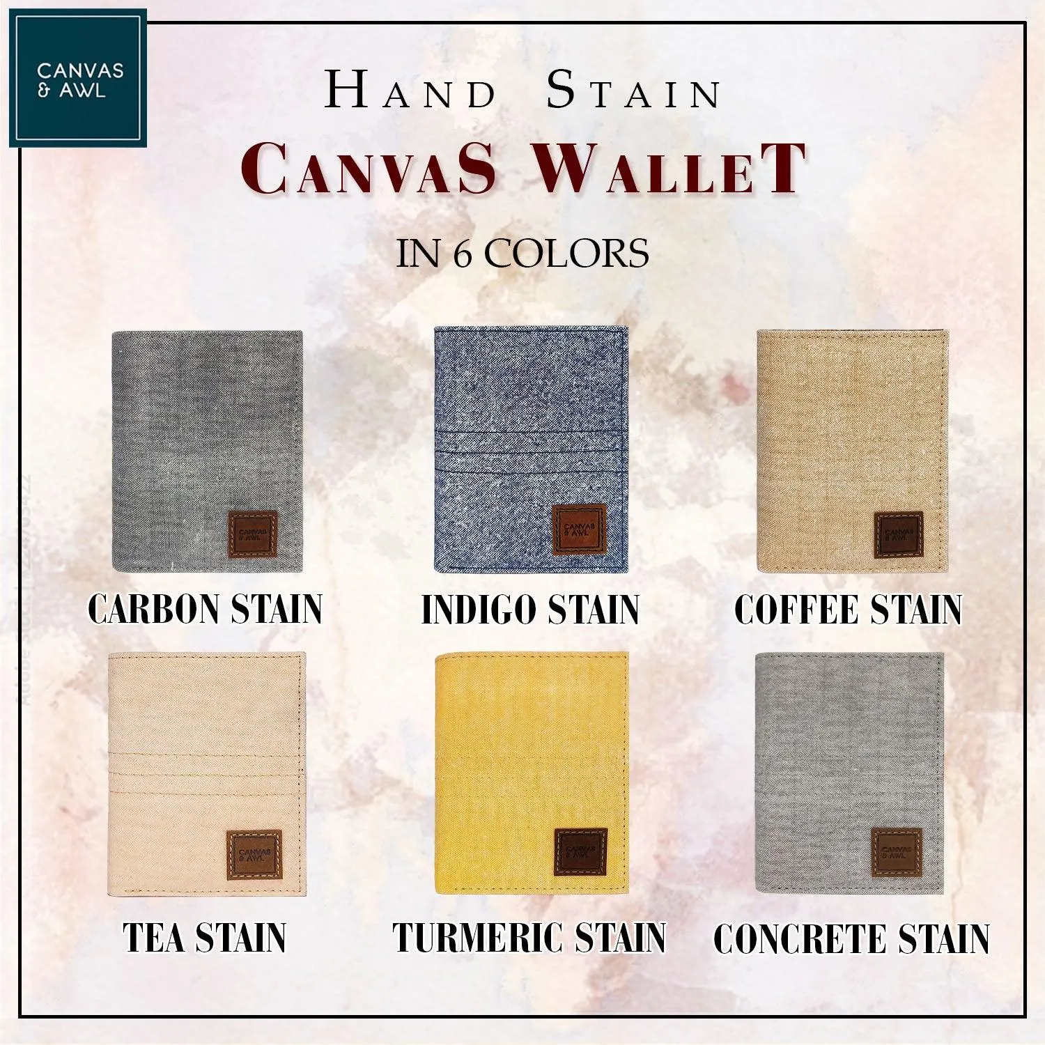 CANVAS & AWL Hand Stain Canvas Unisex Casual Slim Bifold Card Wallet (Indigo Stain)