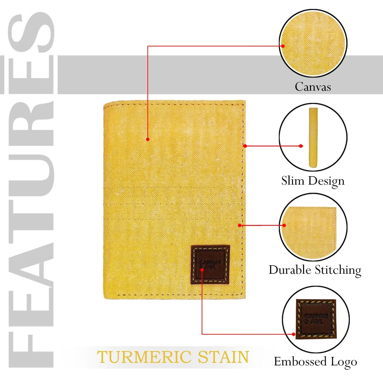 CANVAS & AWL Hand Stain Canvas Unisex Casual Slim Bifold Card Wallet (Turmeric Stain)