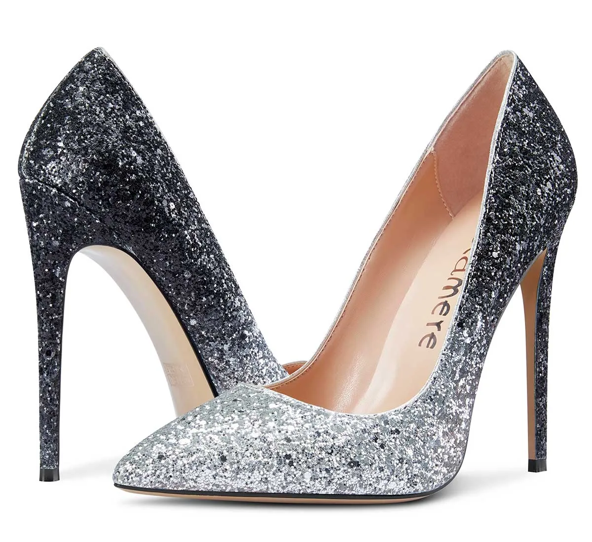 CASTAMERE Womens Sky High Heels Basic Pumps Pointed Toe Stilettos 12CM Heel Glitter Shoes