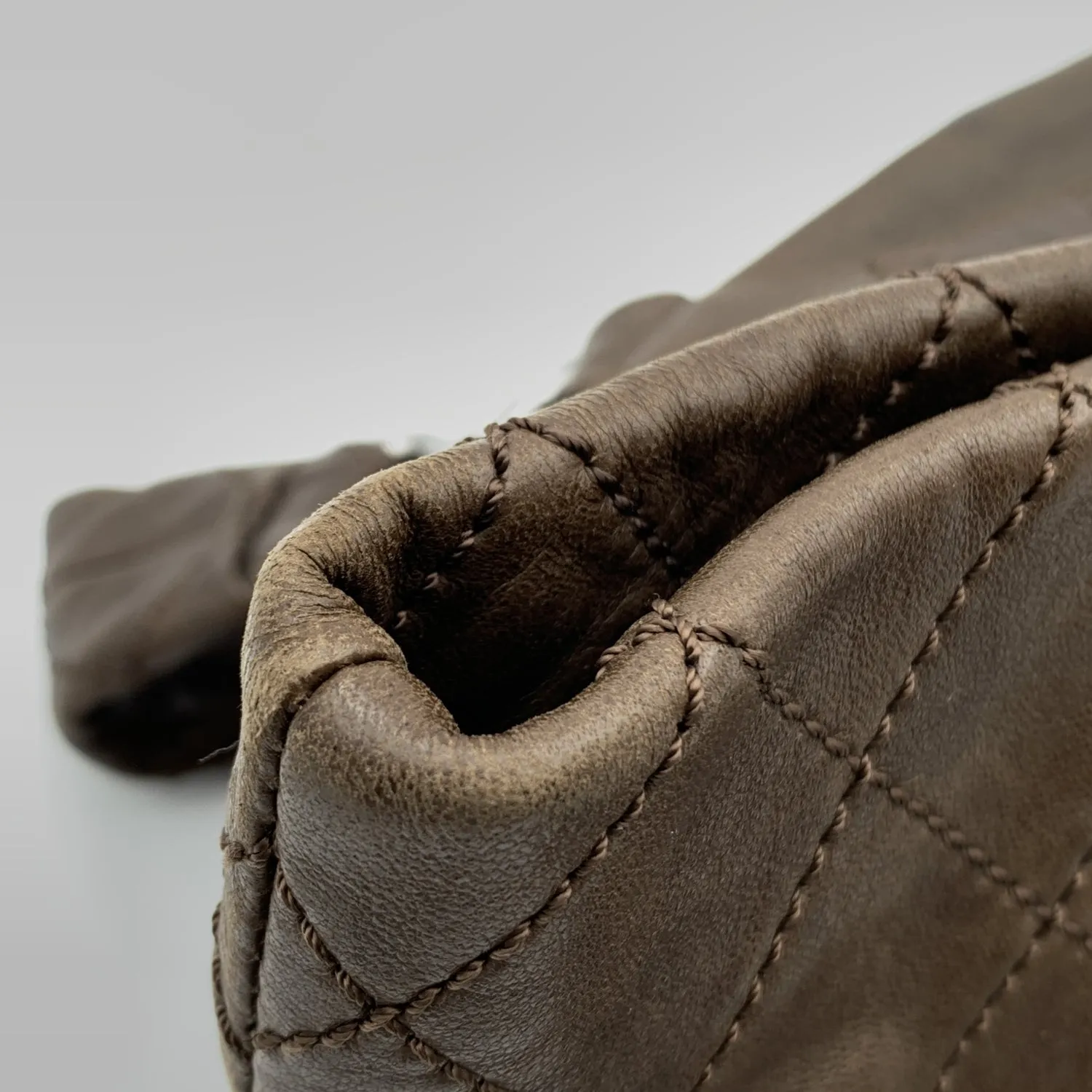 CHANEL Brown Leather Sticth Mademoiselle 8 Knots Tote Bag