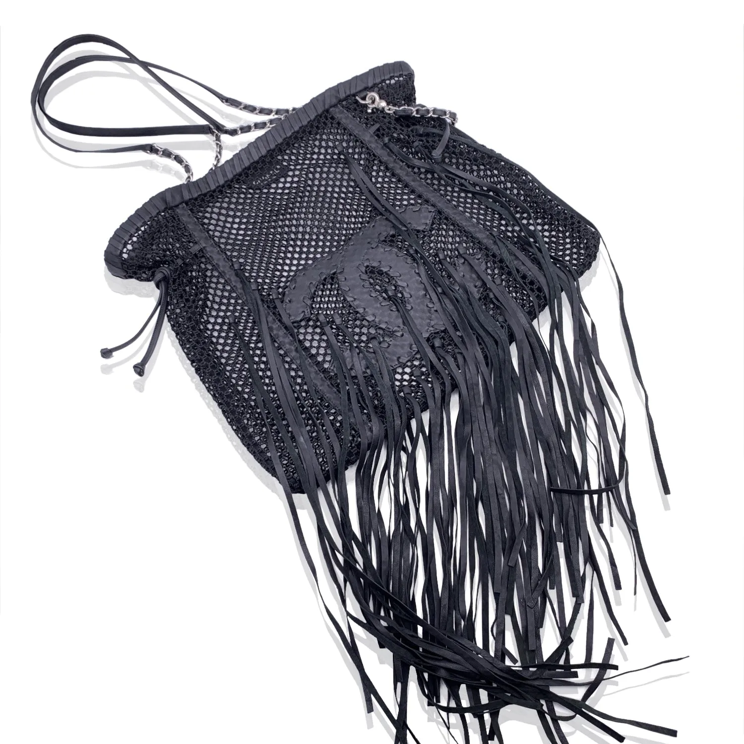 CHANEL Limited Edition Resort 2011 Black Fringe Mesh Tote Bag