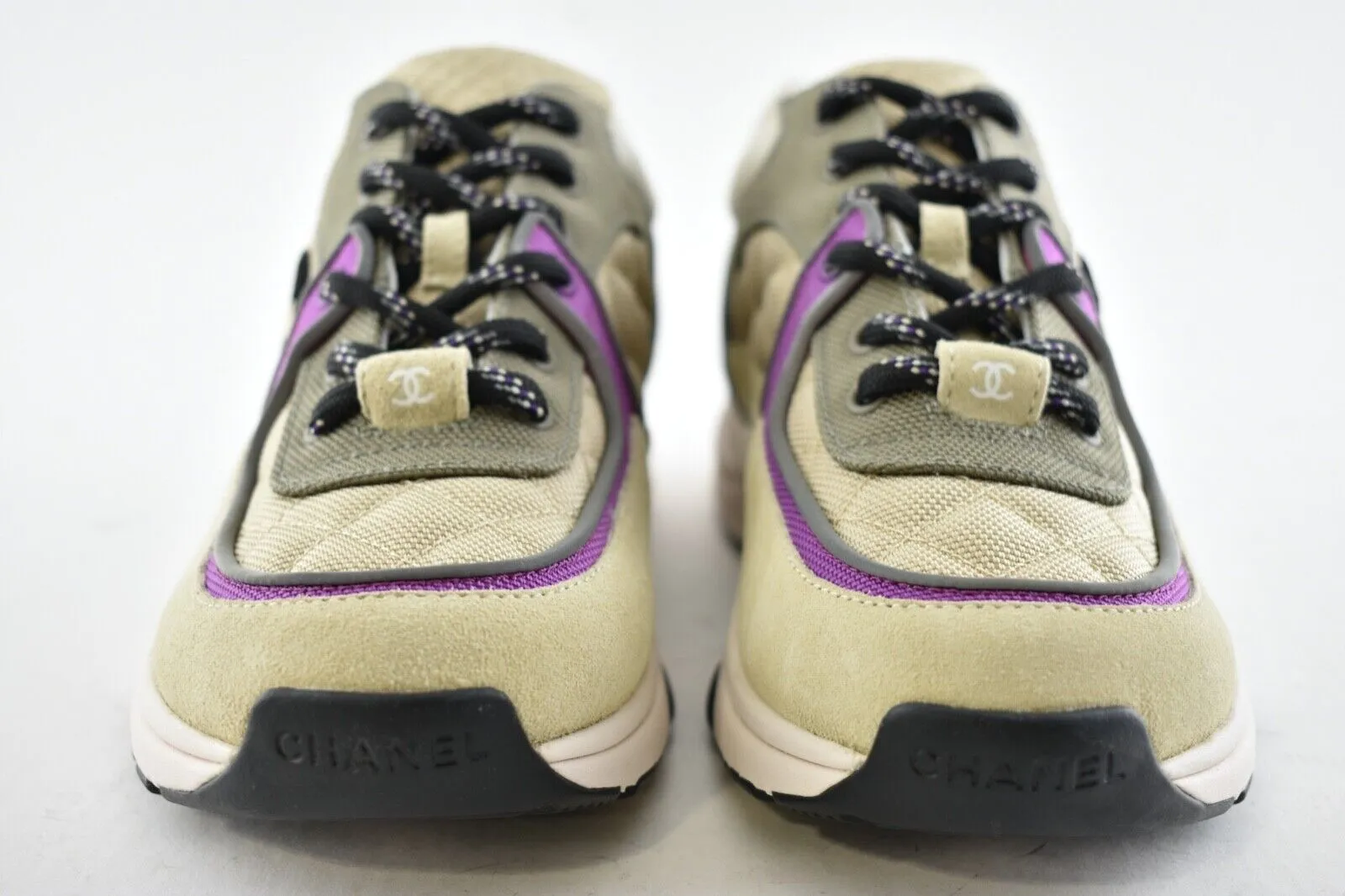 CHANEL MESH SUEDE CALFSKIN CC LO TOP TRAINERS SNEAKERS