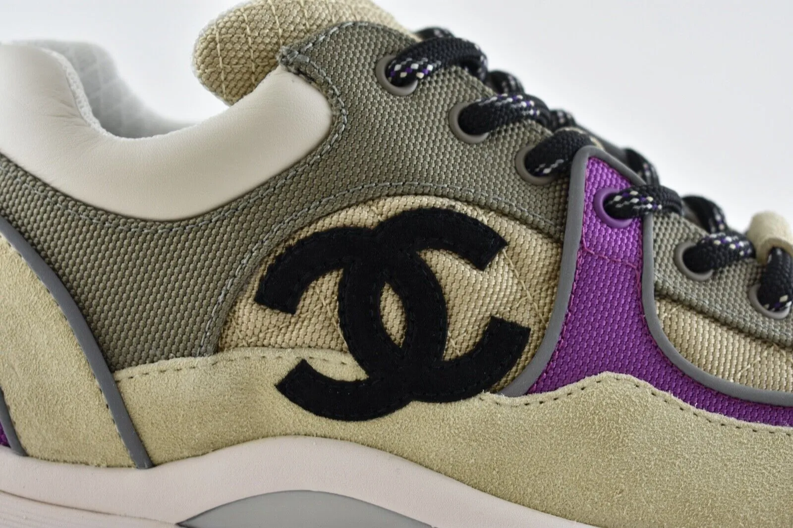 CHANEL MESH SUEDE CALFSKIN CC LO TOP TRAINERS SNEAKERS