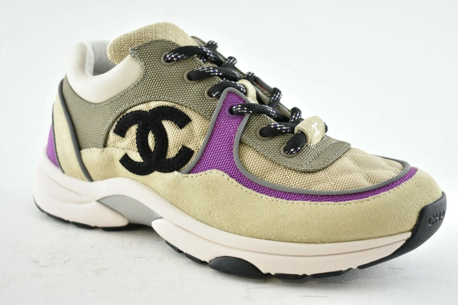 CHANEL MESH SUEDE CALFSKIN CC LO TOP TRAINERS SNEAKERS