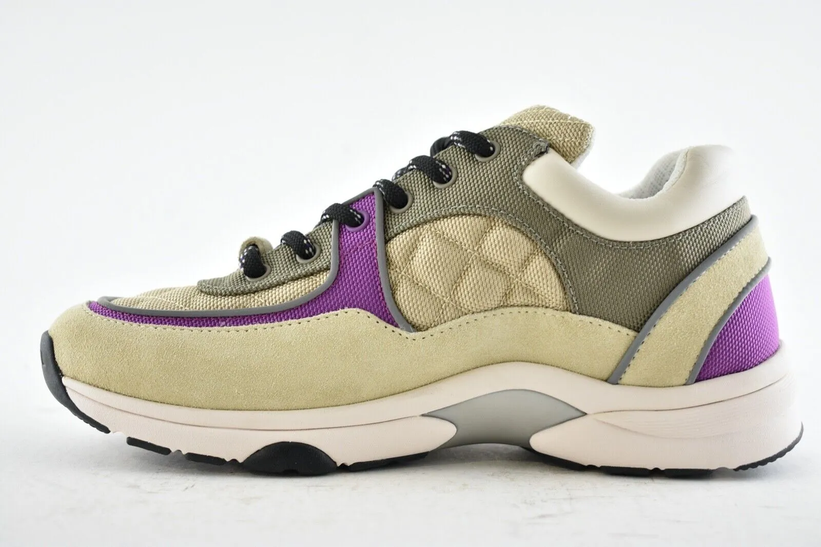 CHANEL MESH SUEDE CALFSKIN CC LO TOP TRAINERS SNEAKERS
