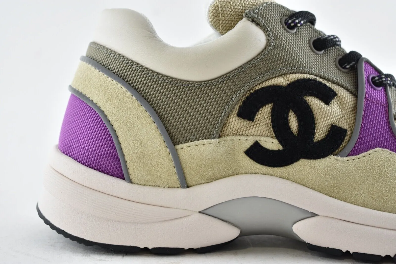 CHANEL MESH SUEDE CALFSKIN CC LO TOP TRAINERS SNEAKERS