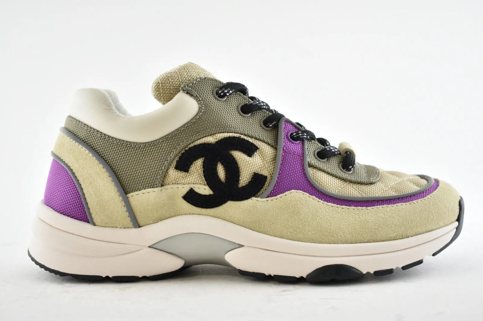 CHANEL MESH SUEDE CALFSKIN CC LO TOP TRAINERS SNEAKERS