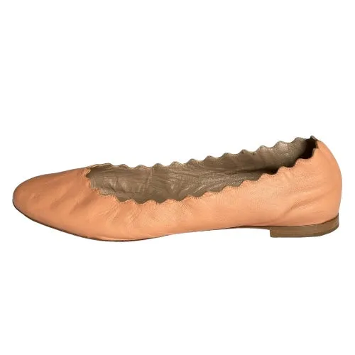 CHLOE Lauren Dusty Pink Scalloped Leather Ballet Flats, Size 38.5