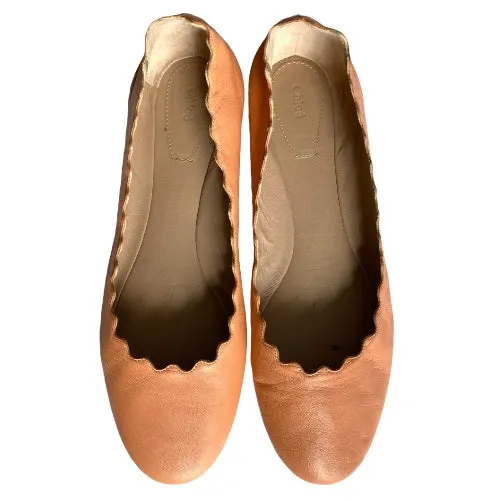 CHLOE Lauren Dusty Pink Scalloped Leather Ballet Flats, Size 38.5