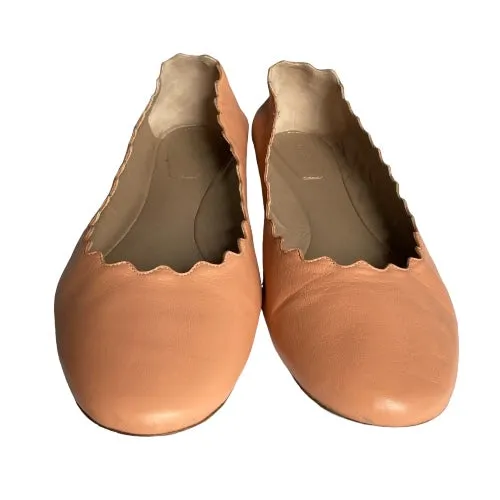 CHLOE Lauren Dusty Pink Scalloped Leather Ballet Flats, Size 38.5