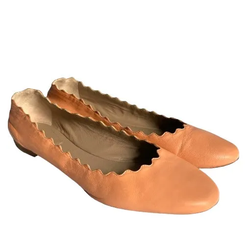 CHLOE Lauren Dusty Pink Scalloped Leather Ballet Flats, Size 38.5